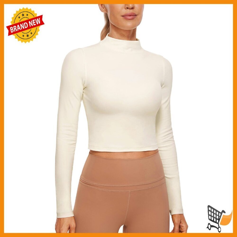 Butterluxe Mock Neck Long Sleeve Crop Top - Slim Fit Workout Base Layer